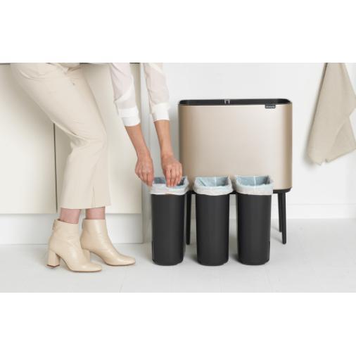 Brabantia Bo Touch Bin afvalemmer 3 x 11 liter met 3 kunststof binnenemmers Champagne-BRABANTIA NEDERLAND B.V.-Bouwhof shop (6627241066672)