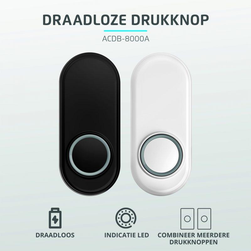 Draadloze drukknop voor deurbellen - zwart ACDB-8000A-KLIKAANKLIKUIT / TRUST INT.-Bouwhof shop (6651536507056)
