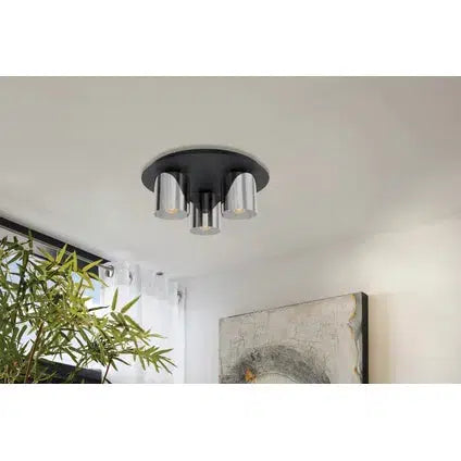 Eglo plafondlamp Gorosiba, zwart, smoke glas, 3 x E27-EGLO Verlichting Nederland B.V.-Bouwhof shop