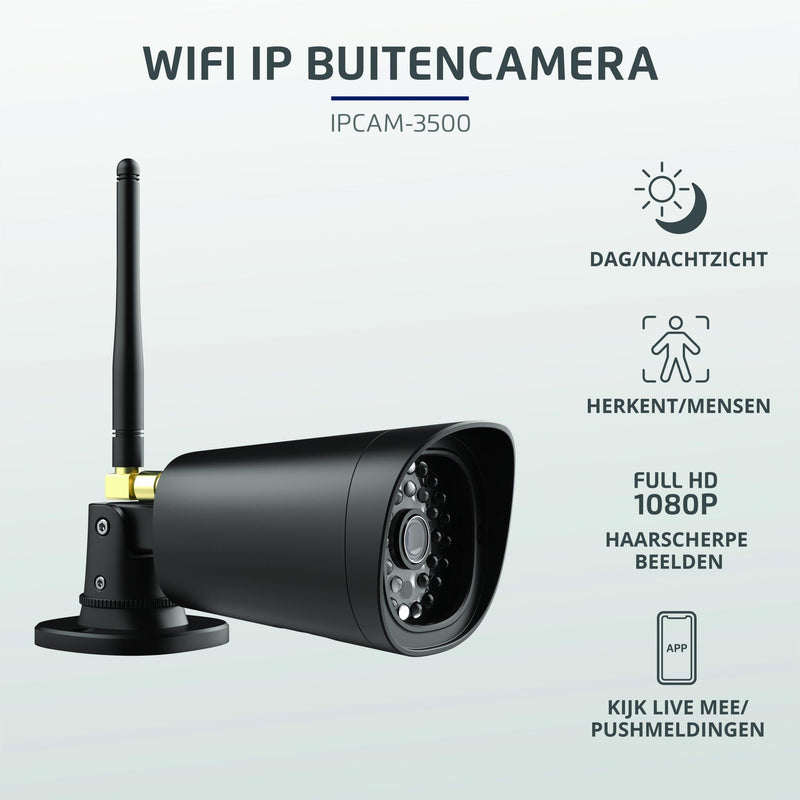 KlikAanKlikUit Slimme Wifi IP Beveiligingscamera voor buiten zwart IPCAM-3500-KLIKAANKLIKUIT / TRUST INT.-Bouwhof shop (6651536572592)