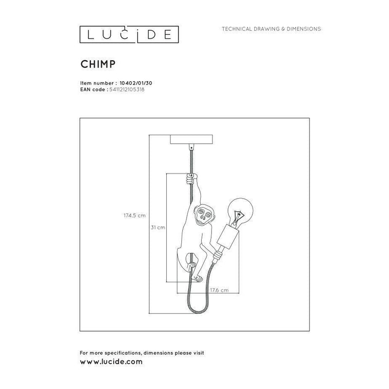 Lucide EXTRAVAGANZA CHIMP - Hanglamp - Ø 18 cm - 1xE27 - Zwart-LUCIDE-Bouwhof shop (6627228942512)