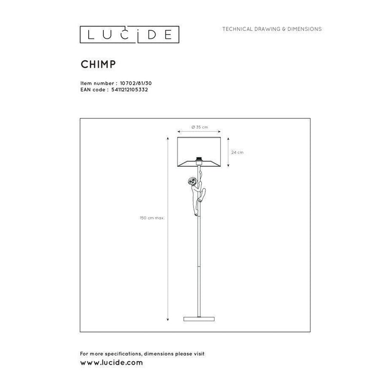 Lucide EXTRAVAGANZA CHIMP - Vloerlamp - Ø 35 cm - 1xE27 - Zwart-LUCIDE-Bouwhof shop (6143435145392)