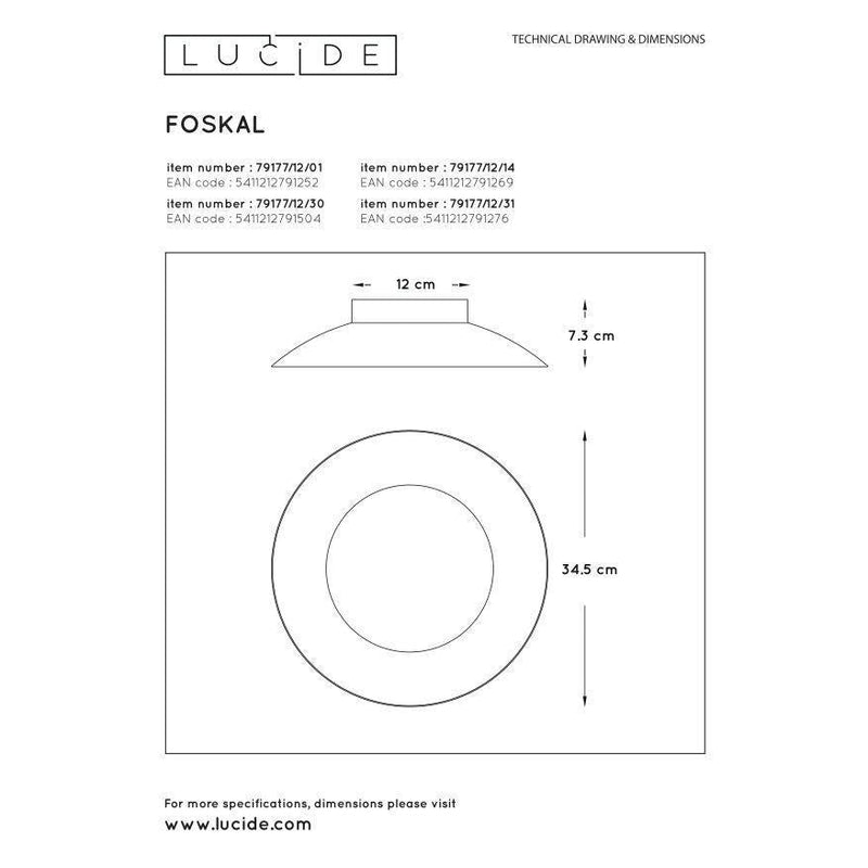 Lucide FOSKAL - Plafonnière - Ø 34,5 cm - LED - 1x12W 2700K - Mat Goud / Messing-LUCIDE-Bouwhof shop (6135145365680)