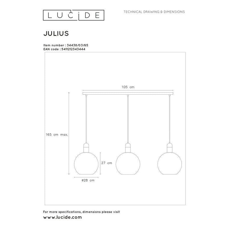 Lucide JULIUS - Hanglamp - 3xE27 - Fumé-LUCIDE-Bouwhof shop (6143436030128)