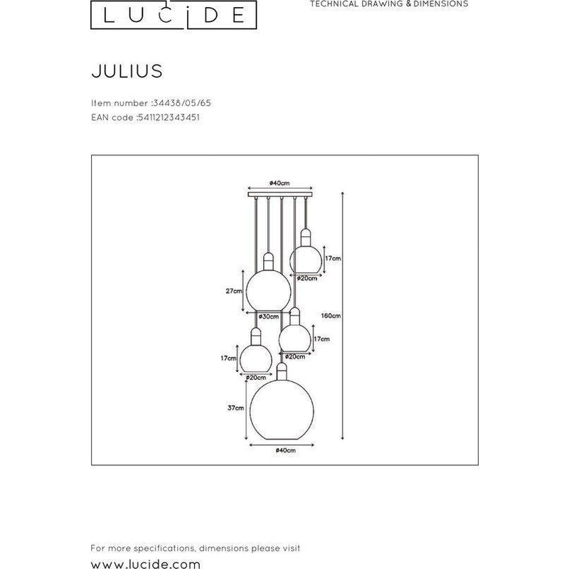 LUCIDE JULIUS HANGLAMP - 5XE27 - FUMÉ-LUCIDE-Bouwhof shop (6143440715952)