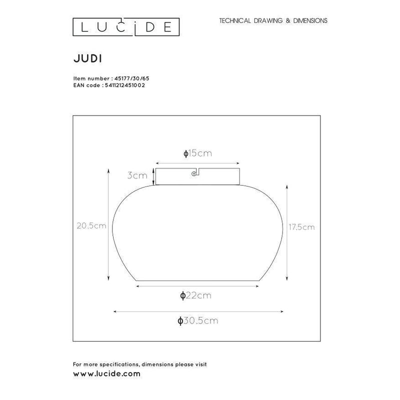 Lucide JUDI - Plafonnière - Ø 30,5 cm - 1xE27 - Fumé-LUCIDE-Bouwhof shop (6143438454960)