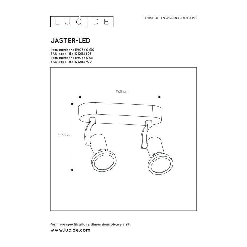 Lucide JASTER-LED - Plafondspot - LED - GU10 - 2x5W 2700K - Zwart-LUCIDE-Bouwhof shop (6143457984688)