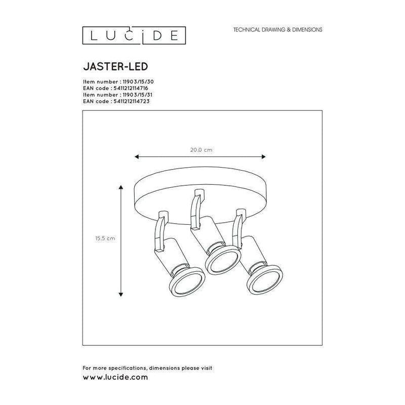 Lucide JASTER-LED - Plafondspot - Ø 20 cm - LED - GU10 - 3x5W 2700K - Zwart-LUCIDE-Bouwhof shop (6143434227888)