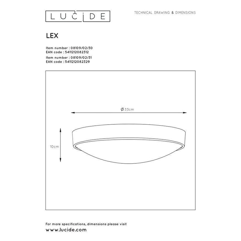 Lucide LEX - Plafonnière - Ø 33 cm - 2xE27 - Wit-LUCIDE-Bouwhof shop (6143450775728)