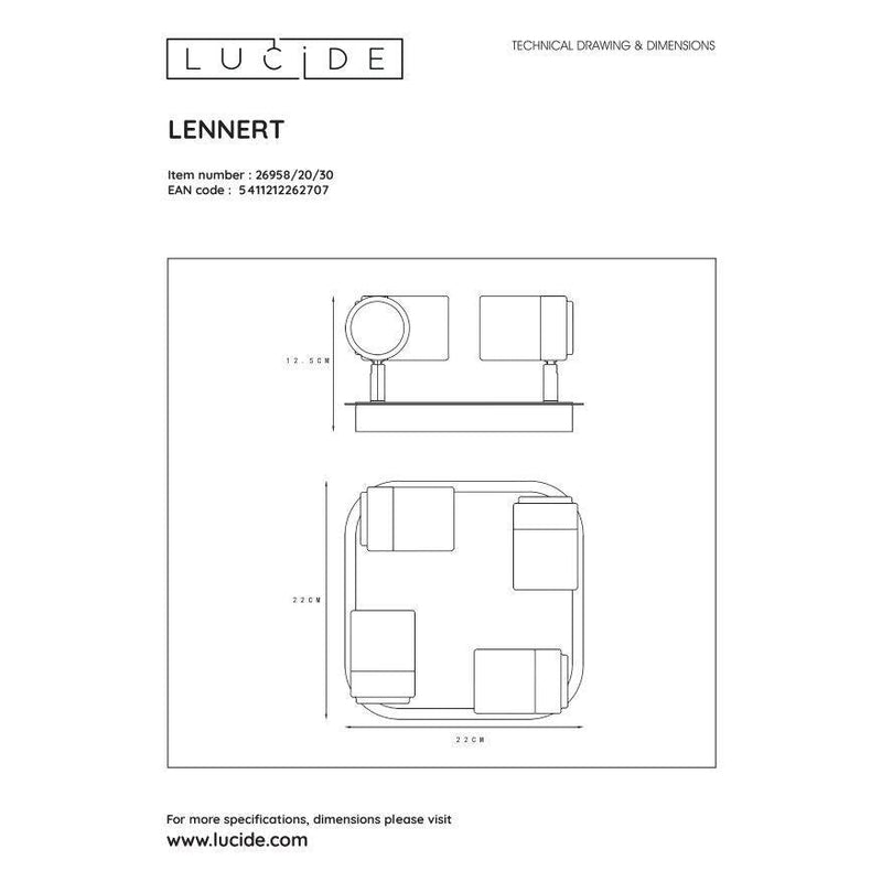 Lucide LENNERT - Plafondspot Badkamer - LED Dimb. - GU10 - 4x5W 3000K - IP44 - Zwart-LUCIDE-Bouwhof shop (6135145496752)