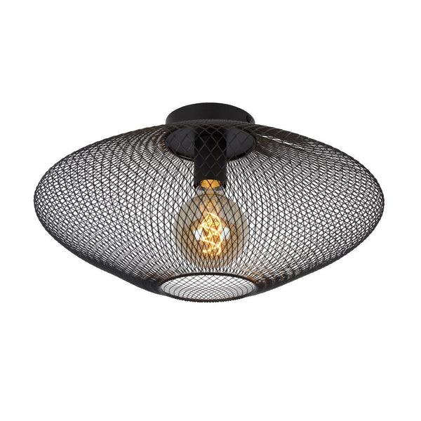 Lucide MESH - Plafonnière - Ø 45 cm - 1xE27 - Zwart-LUCIDE-Bouwhof shop (6143451201712)