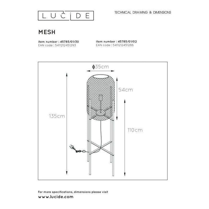 Lucide MESH - Vloerlamp - Ø 35 cm - 1xE27 - Zwart-LUCIDE-Bouwhof shop (6143441141936)