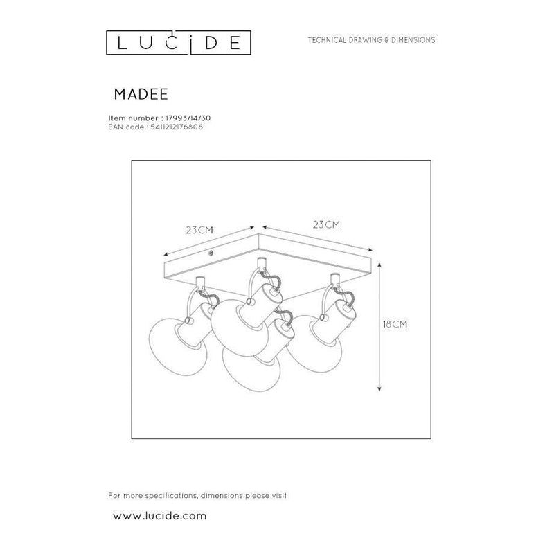 Lucide MADEE - Plafondspot - 4xE14 - Zwart-LUCIDE-Bouwhof shop (6143433375920)