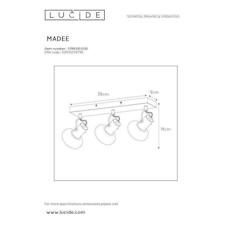 Lucide MADEE - Plafondspot - 3xE14 - Zwart-LUCIDE-Bouwhof shop (6143435178160)