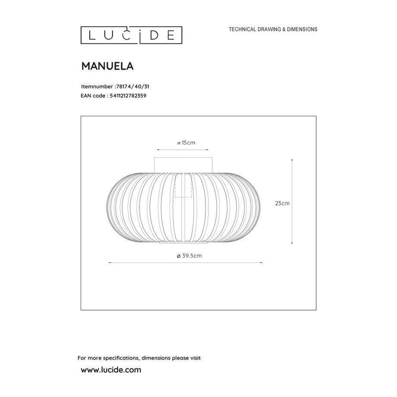 Lucide MANUELA - Plafonnière - Ø 40 cm - 1xE27 - Wit-LUCIDE-Bouwhof shop (6143435047088)