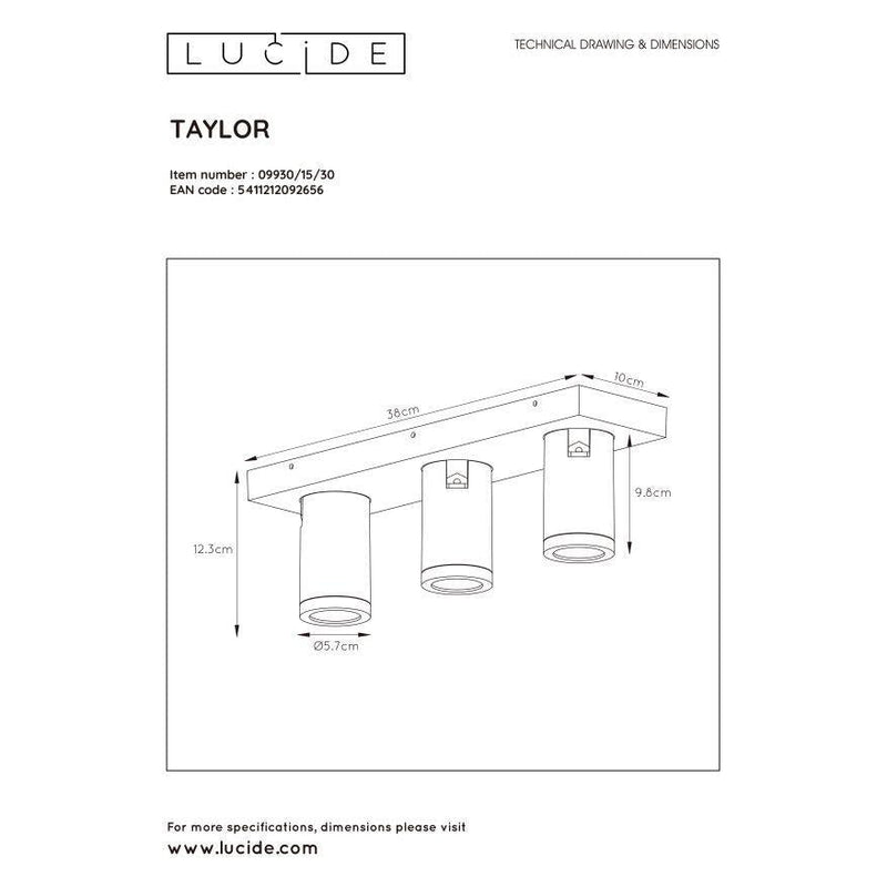 Lucide TAYLOR - Plafondspot Badkamer - LED Dim to warm - GU10 - 3x5W 2200K/3000K - IP44 - Zwart-LUCIDE-Bouwhof shop (6143464439984)