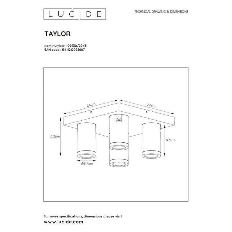 Lucide TAYLOR - Plafondspot Badkamer - LED Dim to warm - GU10 - 4x5W 2200K/3000K - IP44 - Wit-LUCIDE-Bouwhof shop (6143435964592)