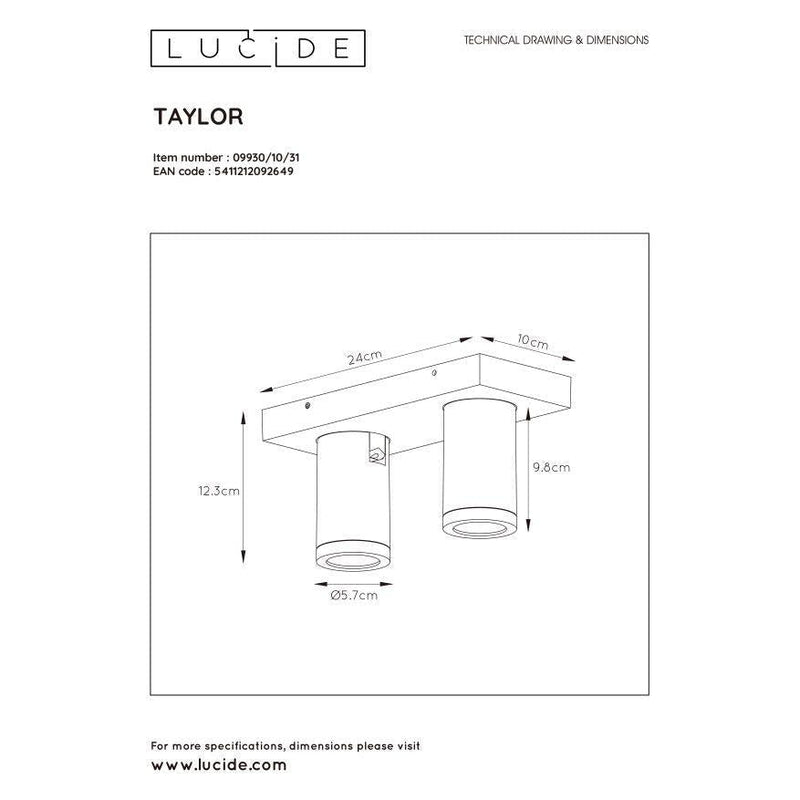 Lucide TAYLOR - Plafondspot Badkamer - LED Dim to warm - GU10 - 2x5W 2200K/3000K - IP44 - Wit-LUCIDE-Bouwhof shop (6143464538288)
