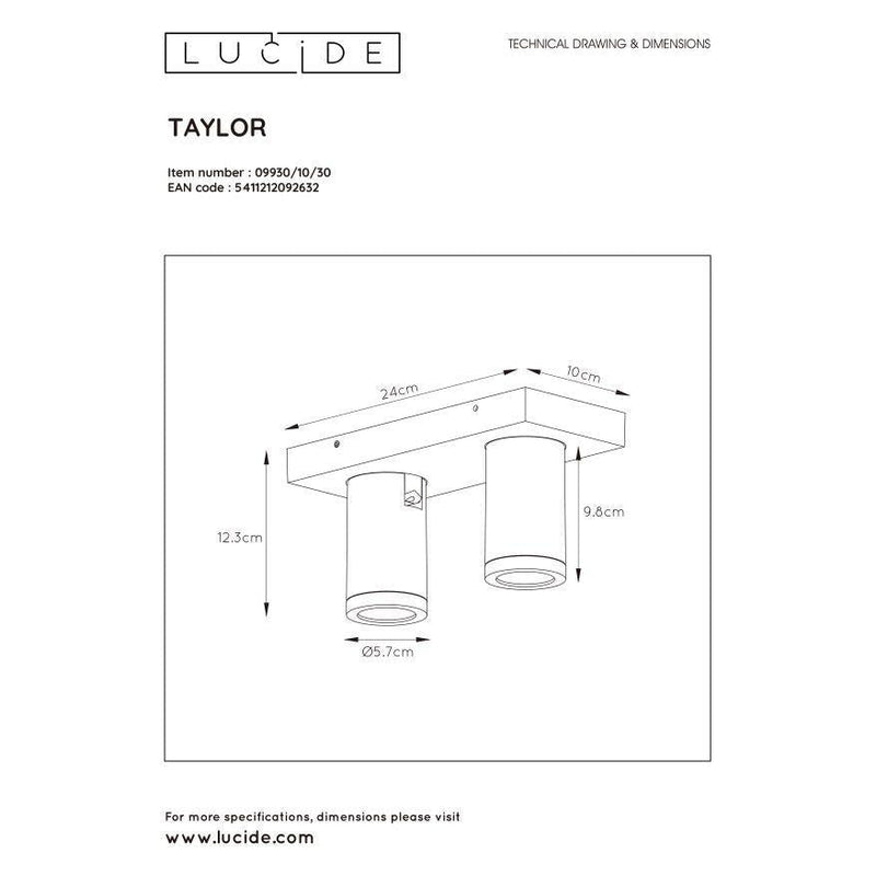 Lucide TAYLOR - Plafondspot Badkamer - LED Dim to warm - GU10 - 2x5W 2200K/3000K - IP44 - Zwart-LUCIDE-Bouwhof shop (6143464505520)