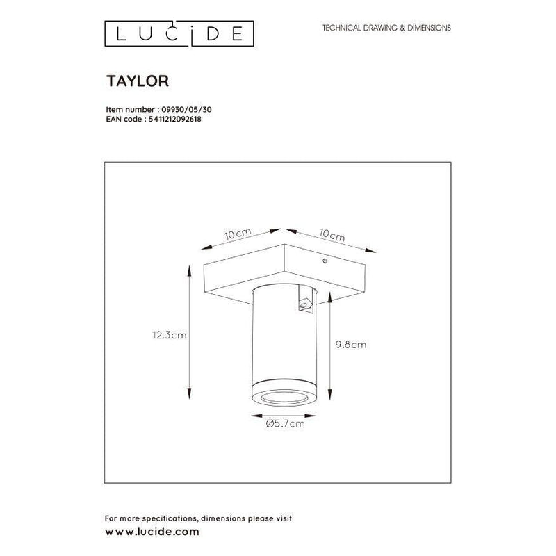 Lucide TAYLOR - Plafondspot Badkamer - LED Dim to warm - GU10 - 1x5W 2200K/3000K - IP44 - Zwart-LUCIDE-Bouwhof shop (6143457820848)