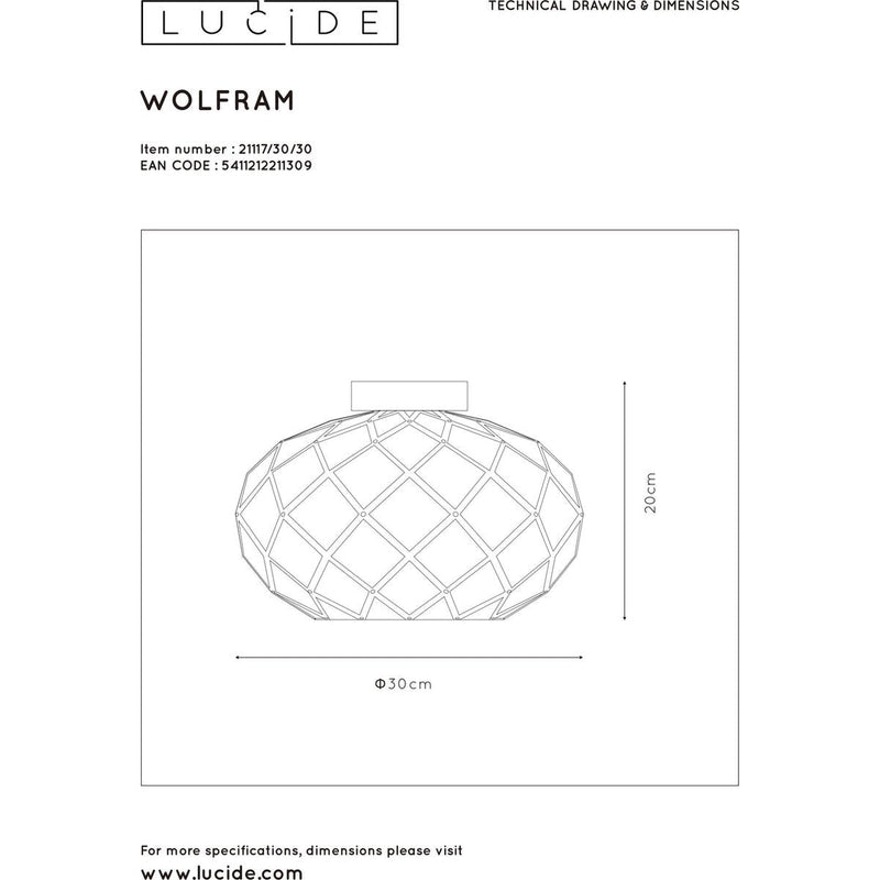 Lucide wolfram plafonnière - ø 30 cm - 1xe27 - zwart (6143452676272)