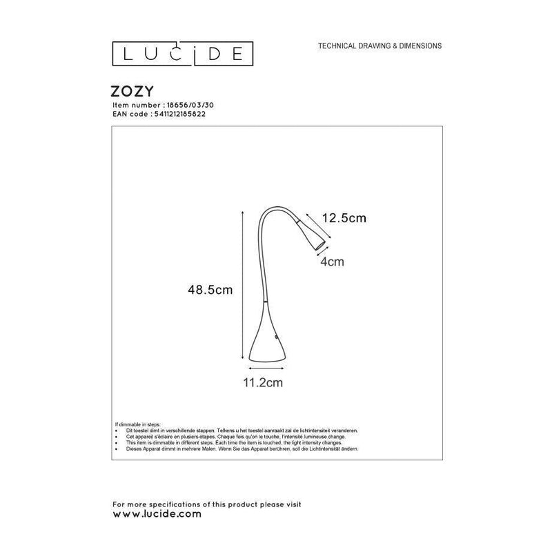 Lucide ZOZY - Bureaulamp - LED Dimb. - 1x3W 3000K - 3 StepDim - Zwart-LUCIDE-Bouwhof shop (6143465226416)