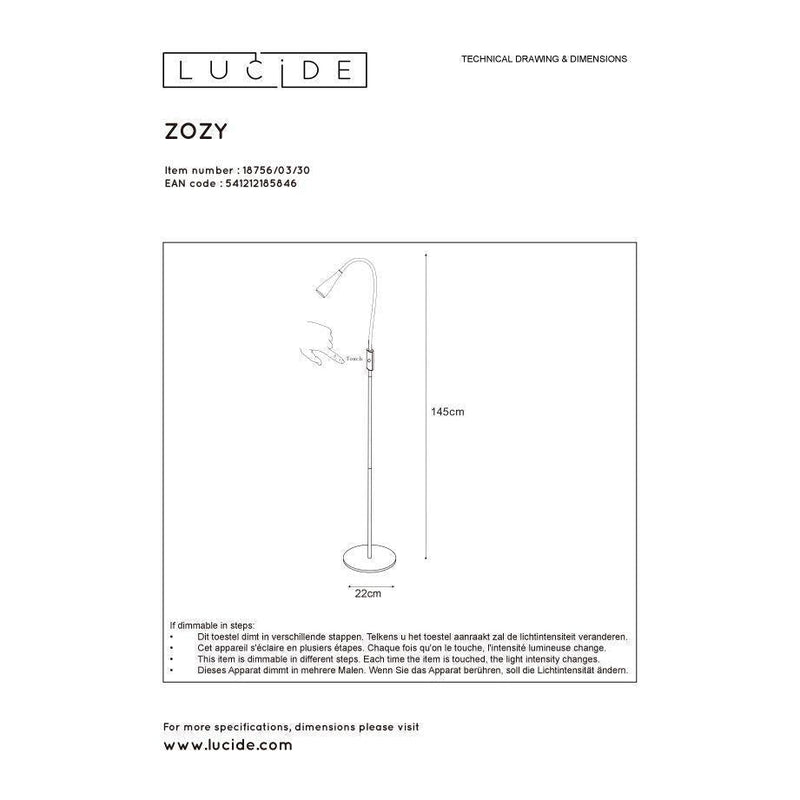 Lucide ZOZY - Leeslamp - LED Dimb. - 1x3W 3000K - 3 StepDim - Zwart-LUCIDE-Bouwhof shop (6143464407216)