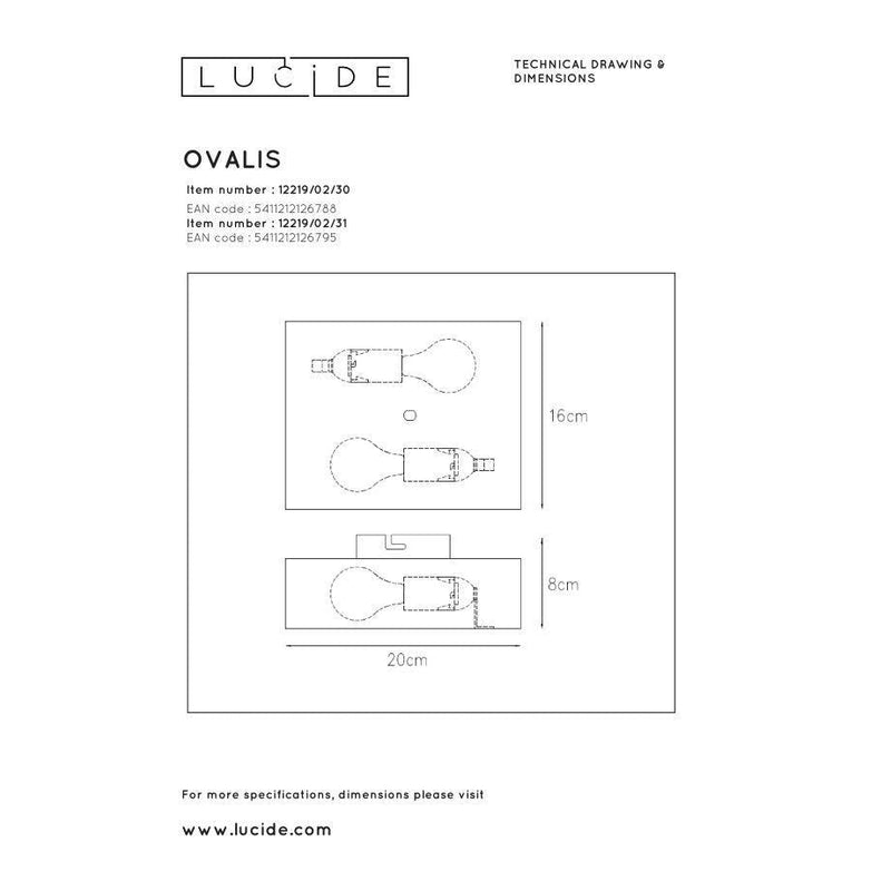 Lucide OVALIS - Wandlamp - 2xE14 - Wit-LUCIDE-Bouwhof shop (6143431344304)