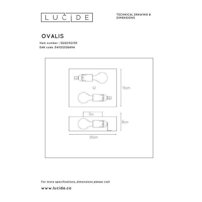 Lucide OVALIS - Wandlamp - 2xE14 - Zwart-LUCIDE-Bouwhof shop (6143431311536)