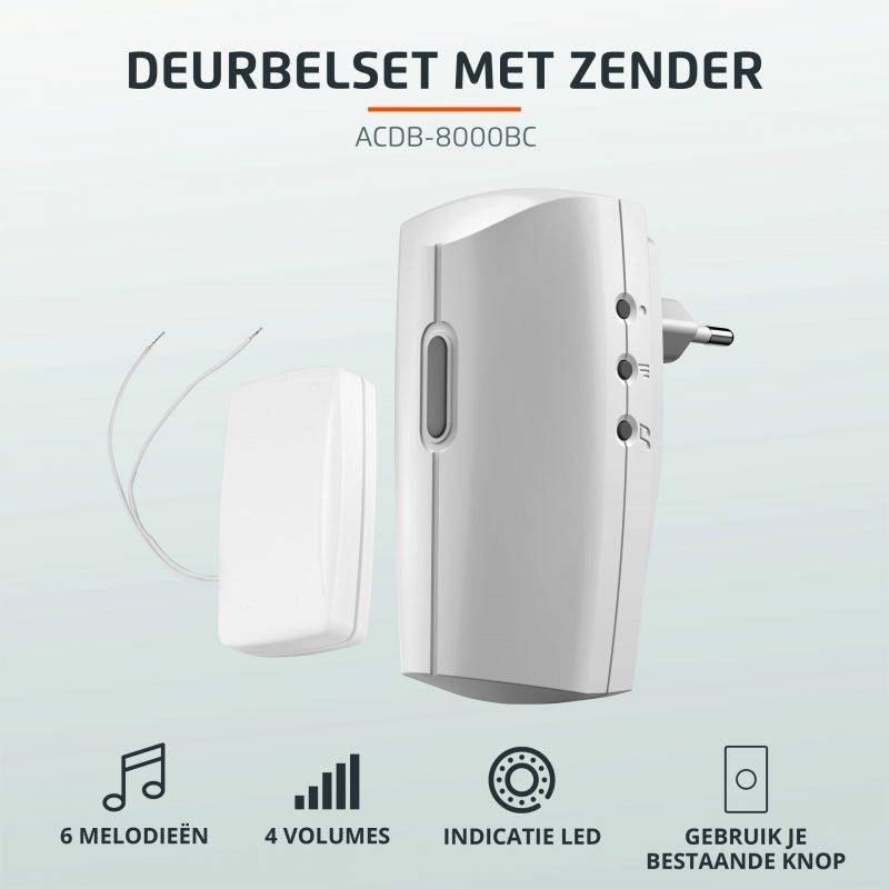 Plug-in draadloze deurbelset met zender ACDB-8000BC-KLIKAANKLIKUIT / TRUST INT.-Bouwhof shop (6651533361328)