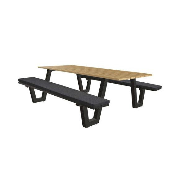 Lorenzo picnicbench 220cm Zwart frame met hout kleur tafelblad en zwarte kussens-SENS-LINE-Bouwhof shop