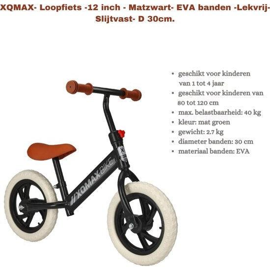 XQMAX kinder loopfiets matzwart, 12 inch, slijtvast-KOOPMAN INTERNATIONAL ( BO )-Bouwhof shop