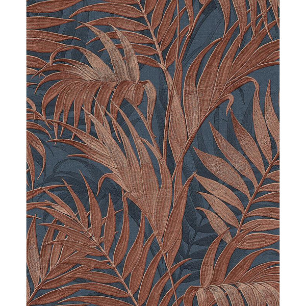 Behang Grace Tropical palm leaf blue/copper-SPITS [BO]-Bouwhof shop