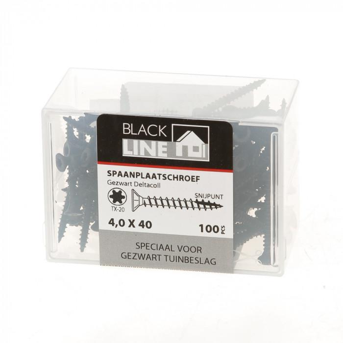 BLACKLINE SPAANPLAATSCHROEF HCP ZWART PK TX-20 + SNIJPUNT 4.0X40 (100)-HOENDERDAAL-Bouwhof shop (6137651658928)