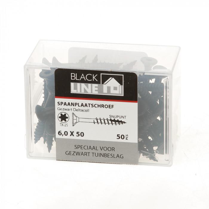 BLACKLINE SPAANPLAATSCHROEF HCP ZWART PK TX-25 + SNIJPUNT 6.0X50/30 (50)-HOENDERDAAL-Bouwhof shop (6137676431536)