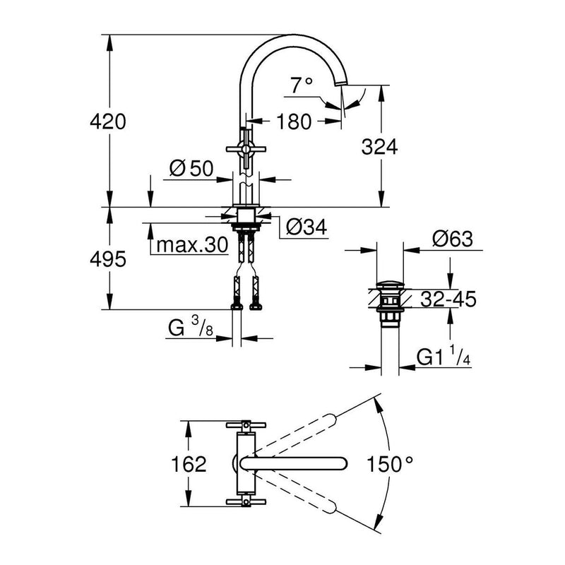 GROHE Atrio wastafelkraan - Extra hoge draaibare uitloop - Met waste - Chroom-TECHNISCHE UNIE [BO] (sanitair) 1404748-Bouwhof shop