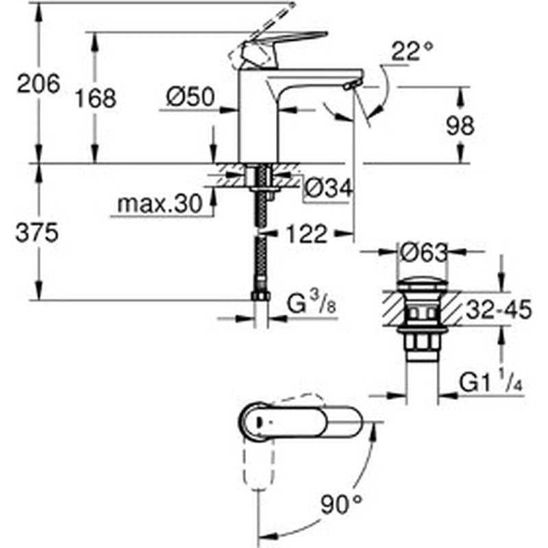 Grohe Eurosmart M-Size ES wastafelmengkraan (opbouw) chroom-TECHNISCHE UNIE [BO] (sanitair) 1404748-Bouwhof shop