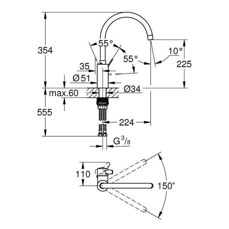 GROHE Eurosmart Cosmopolitan keukenmengkraan, supersteel (RVS look)-TECHNISCHE UNIE [BO] (sanitair) 1404748-Bouwhof shop (6135149822128)