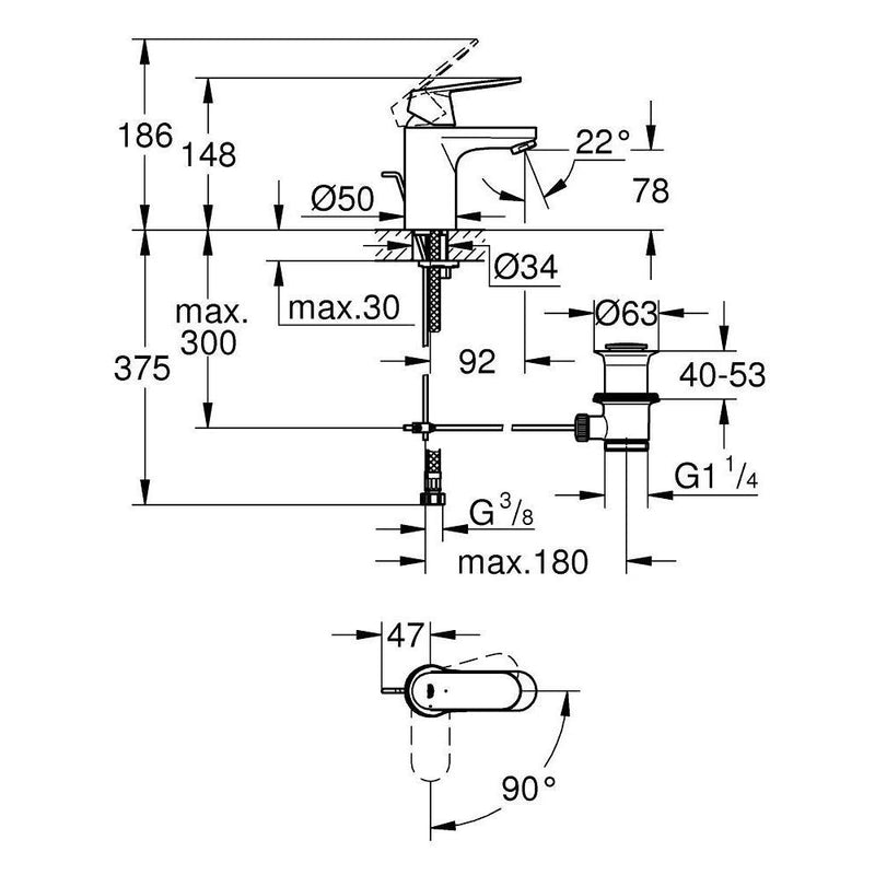 GROHE Eurosmart Cosmopolitan wastafelmengkraan S, chroom-TECHNISCHE UNIE [BO] (sanitair) 1404748-Bouwhof shop (6135149887664)