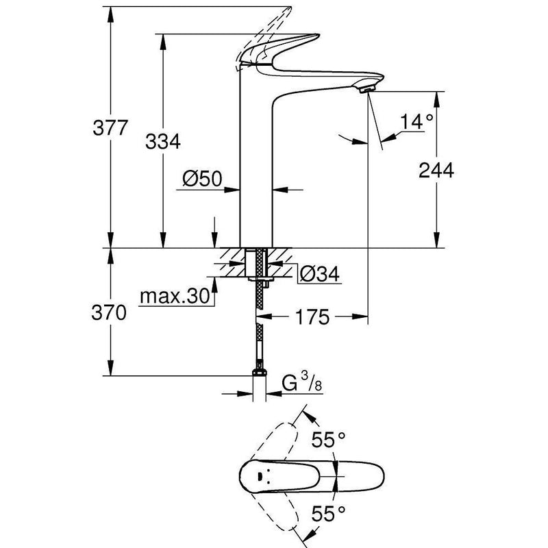 GROHE Eurostyle wastafelmengkraan XL, chroom-TECHNISCHE UNIE [BO] (sanitair) 1404748-Bouwhof shop (6135304945840)