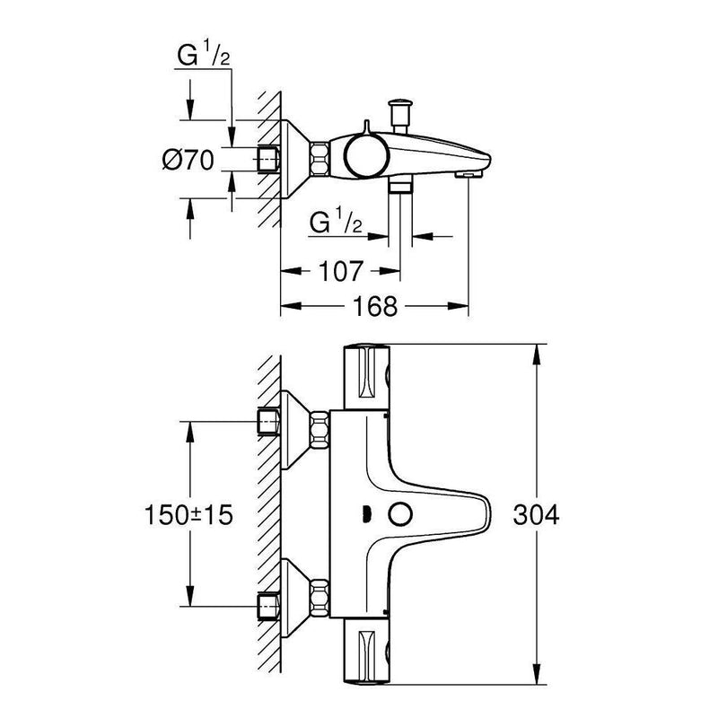 GROHE Grohterm 800 thermostatische badmengkraan, chroom-TECHNISCHE UNIE [BO] (sanitair) 1404748-Bouwhof shop (6135149592752)