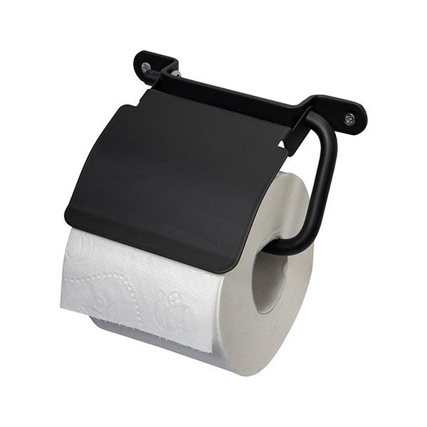 Haceka Ixi toiletrolhouder met klep mat zwart rvs-FETIM GROUP (sanitair)-Bouwhof shop