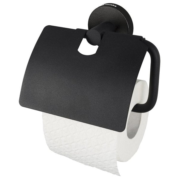 Haceka Kosmos toiletrolhouder met klep mat zwart-FETIM GROUP (sanitair)-Bouwhof shop