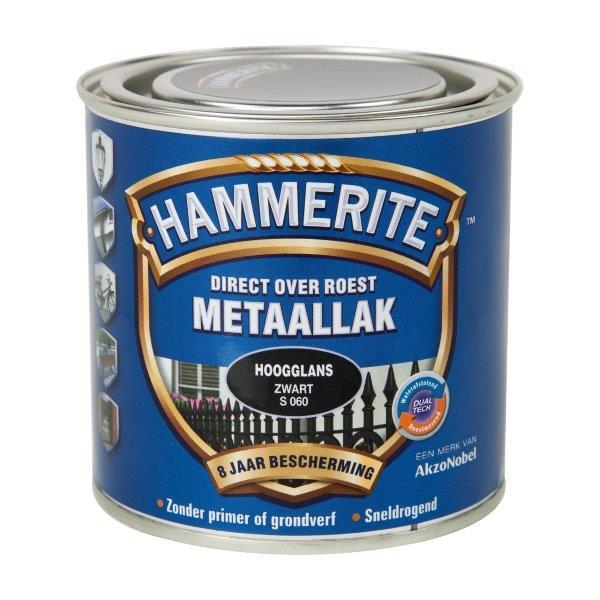 HAMMERITE METAALLAK HOOGGLANS ZWART S-060 -250ML-AKZO NOBEL COATINGS (verf & behang)-Bouwhof shop (6169021218992)