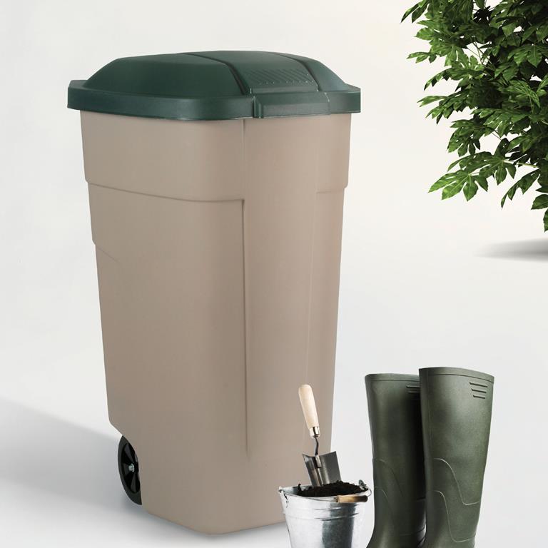 Keter mobiele afvalcontainer 110 ltr. Taupe / donker groen-KETER BENELUX-Bouwhof shop (6181968543920)