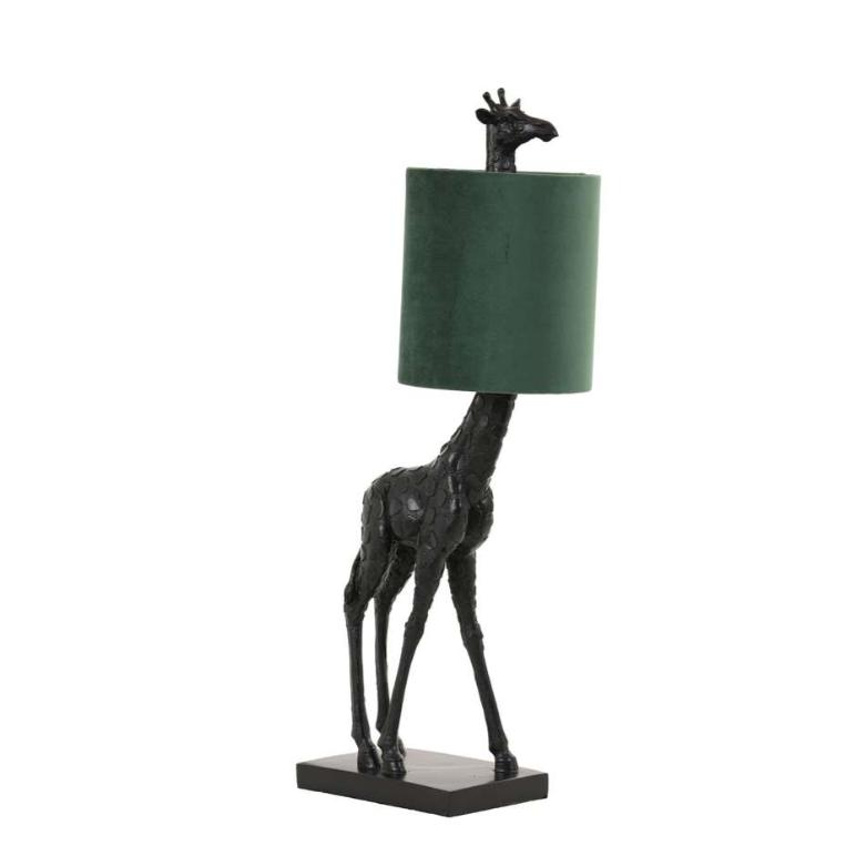 Light & Living Giraffe tafellamp- velvet donker groen- zwart- 61 cm (6969690161328)