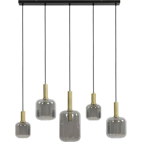 Hanglamp 5L 110x22x32 cm LEKAR antiek brons+smoke glas-LIGHT & LIVING [BO] (verlichting)-Bouwhof shop (6969683181744)