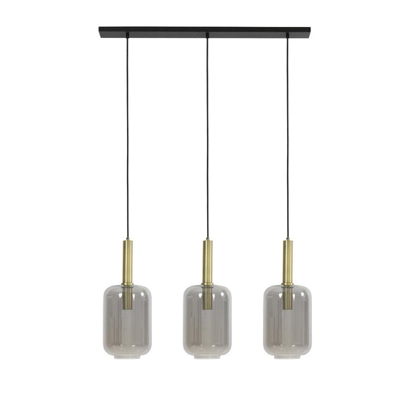Light & Living Lekar Moderne Hanglamp 3L antiek brons + smoke glas 100x22x32 cm-LIGHT & LIVING [BO] (verlichting)-Bouwhof shop