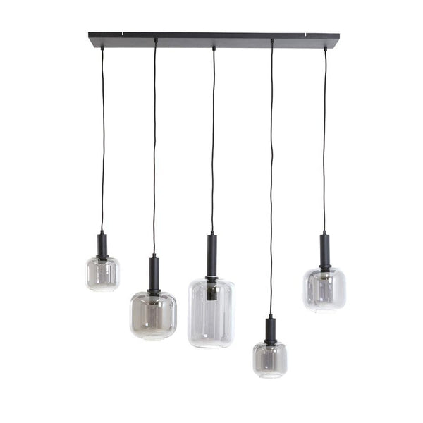 Light & Living Lekar industriële hanglamp 5l- zwart smoke glas-LIGHT & LIVING [BO] (verlichting)-Bouwhof shop
