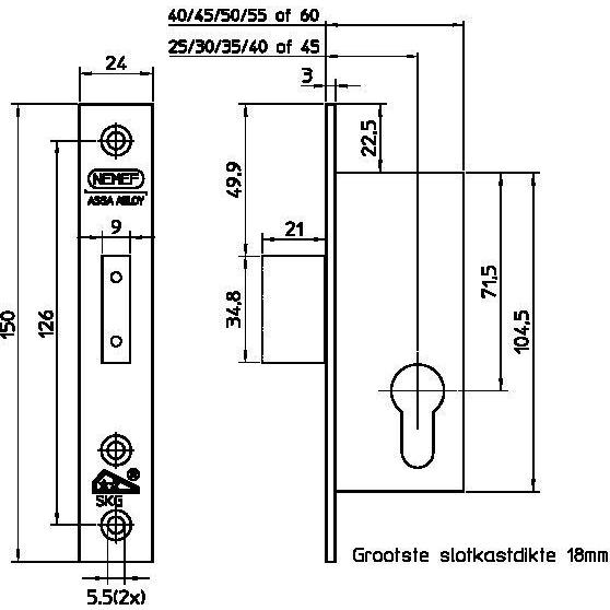 Nemef veiligheidsinsteekslot SKG** 4128/18-25 PC LR-NAUTA (deuren)-Bouwhof shop (6572951142576)